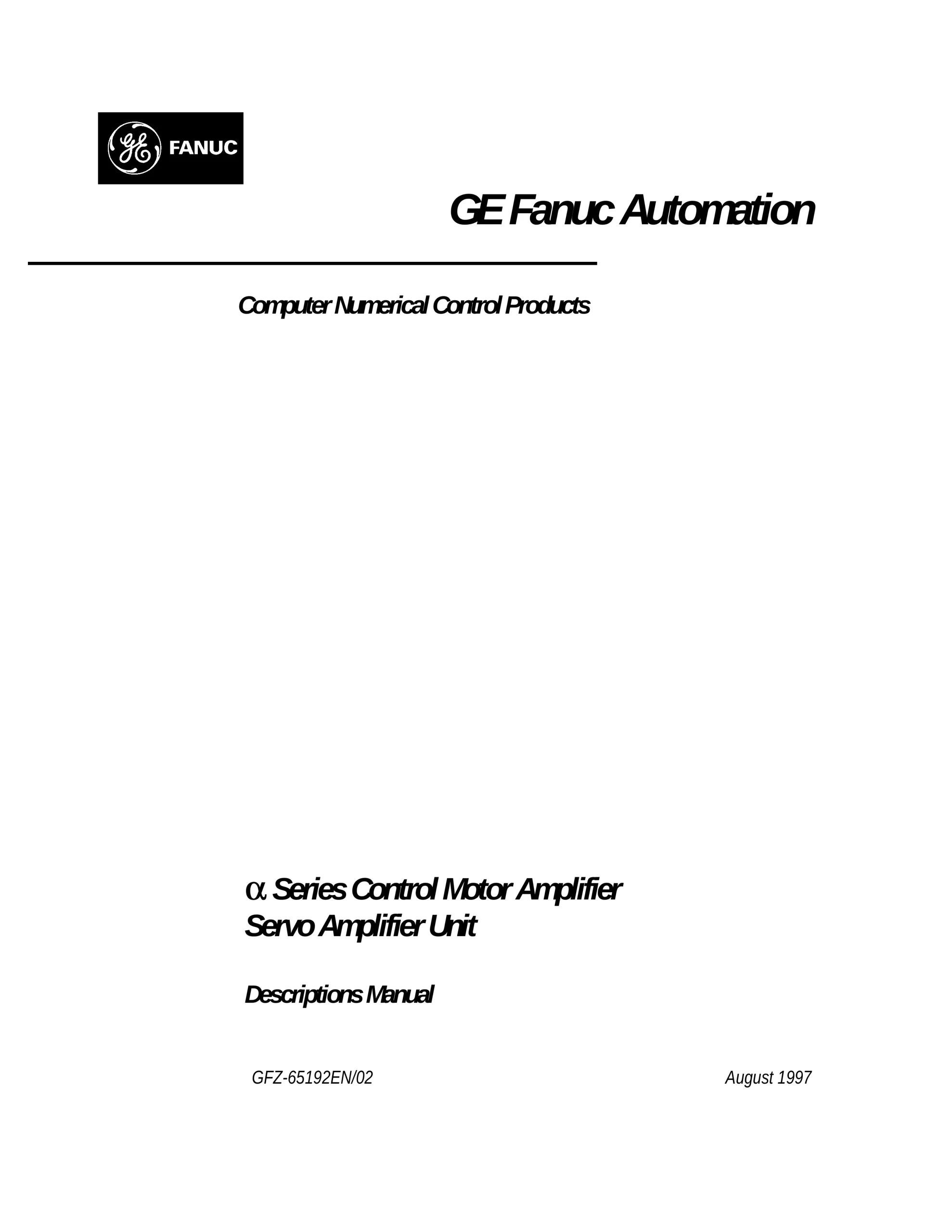 Fanuc Alpha Series Servo Amplifier Unit (SVU) Descriptions Manual, GFZ-65192EN/02 cover
