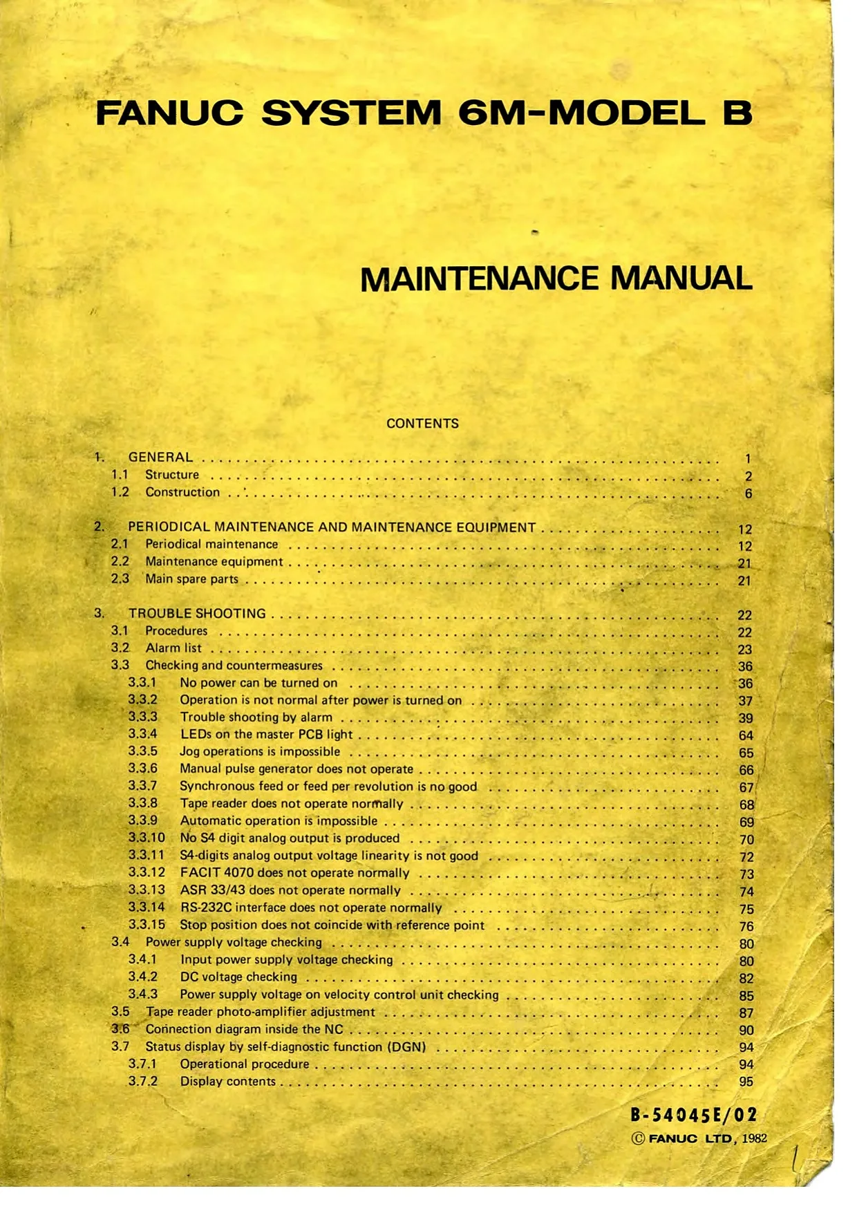 Fanuc System 6M-Model B Maintenance Manual, B-54045E/02 cover