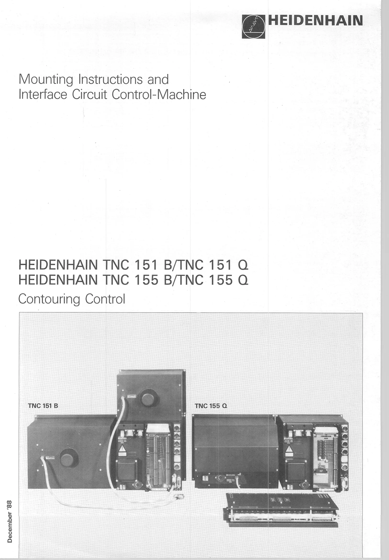 Heidenhain TNC 151B/Q, TNC 155B/Q Mounting Instructions and Interface Circuit Manual, December 1988 cover