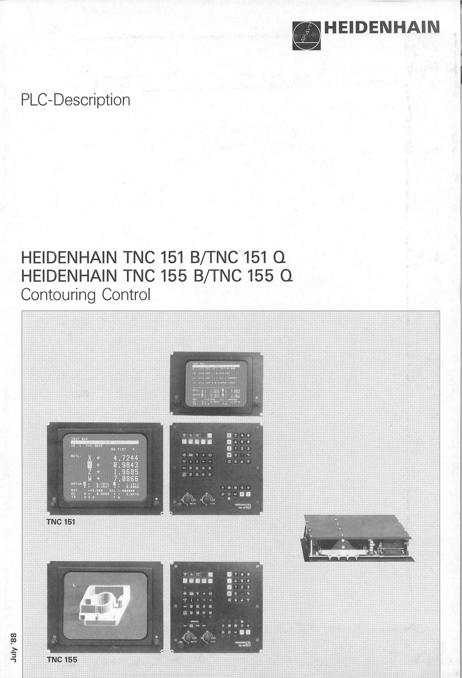 Heidenhain TNC 151B/Q, TNC 155B/Q PLC Description Manual cover