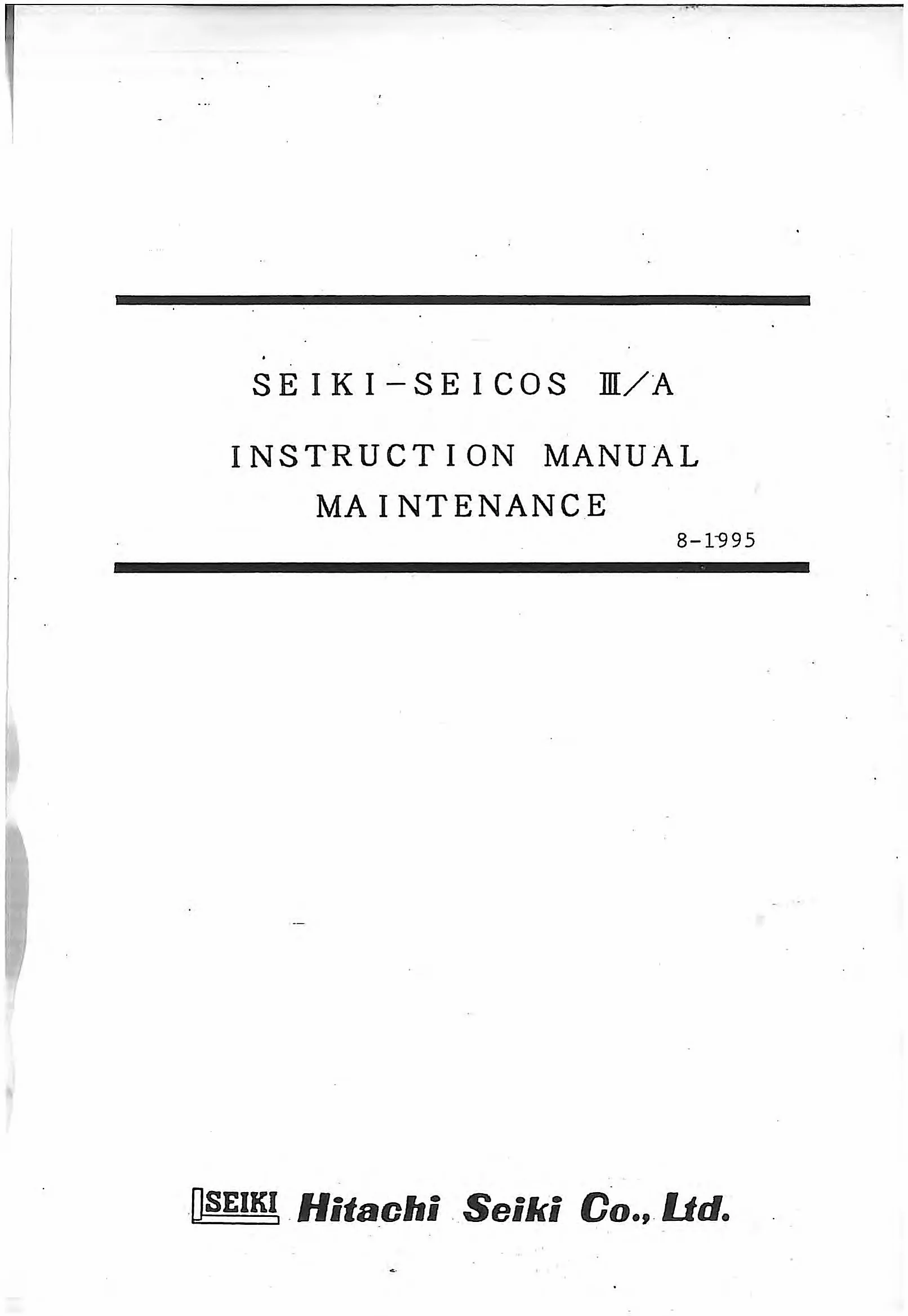 Hitachi Seiki Seicos III/A Maintenance Manual cover