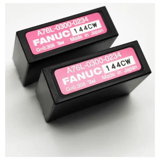 Two Fanuc isolation amplifier modules, label reads A76L-0300-0234, FANUC, lot 144CW, G=0.308 TAM