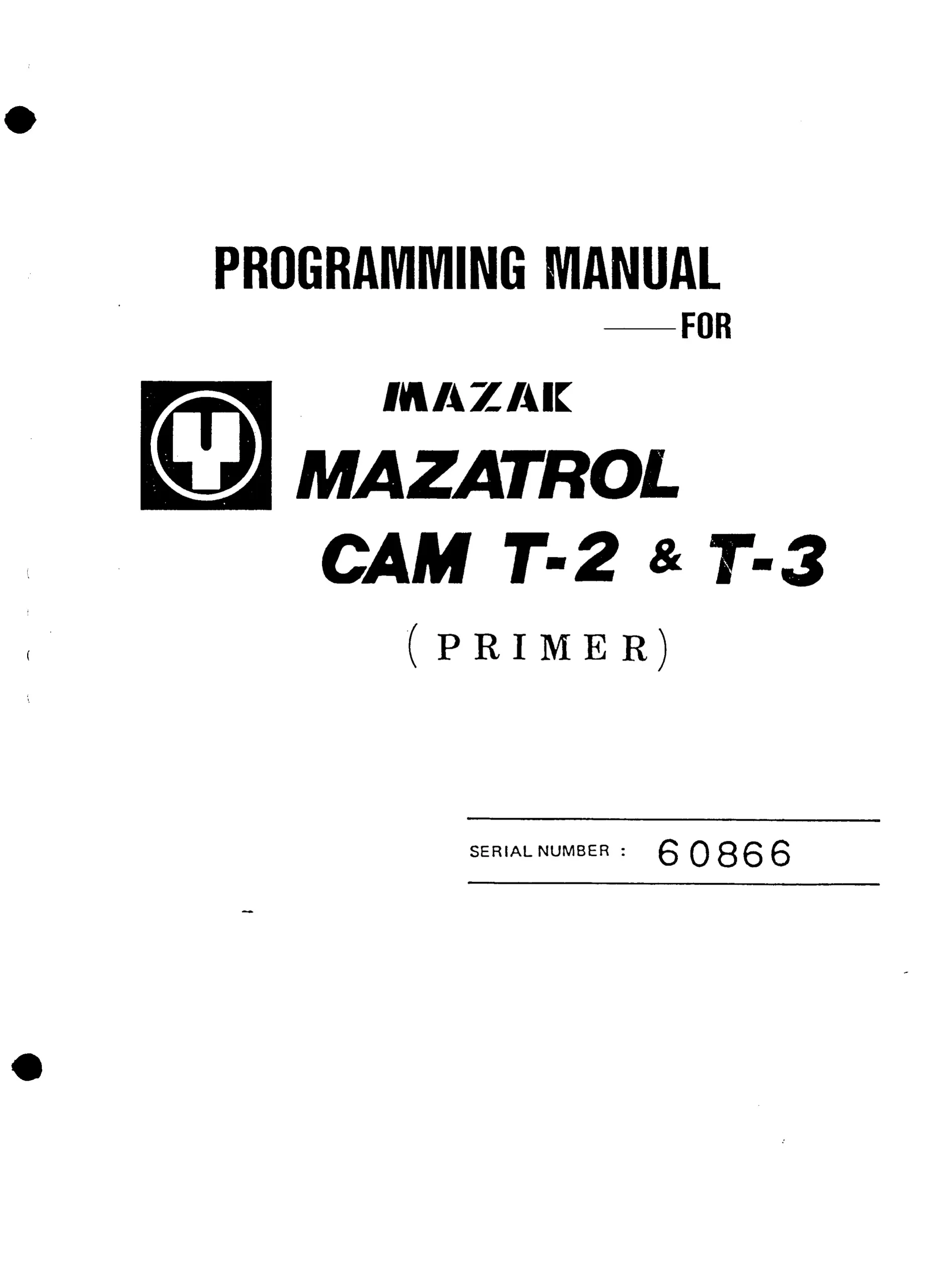 Mazak Mazatrol CAM T-2 and T-3 Programming Manual (Primer) cover