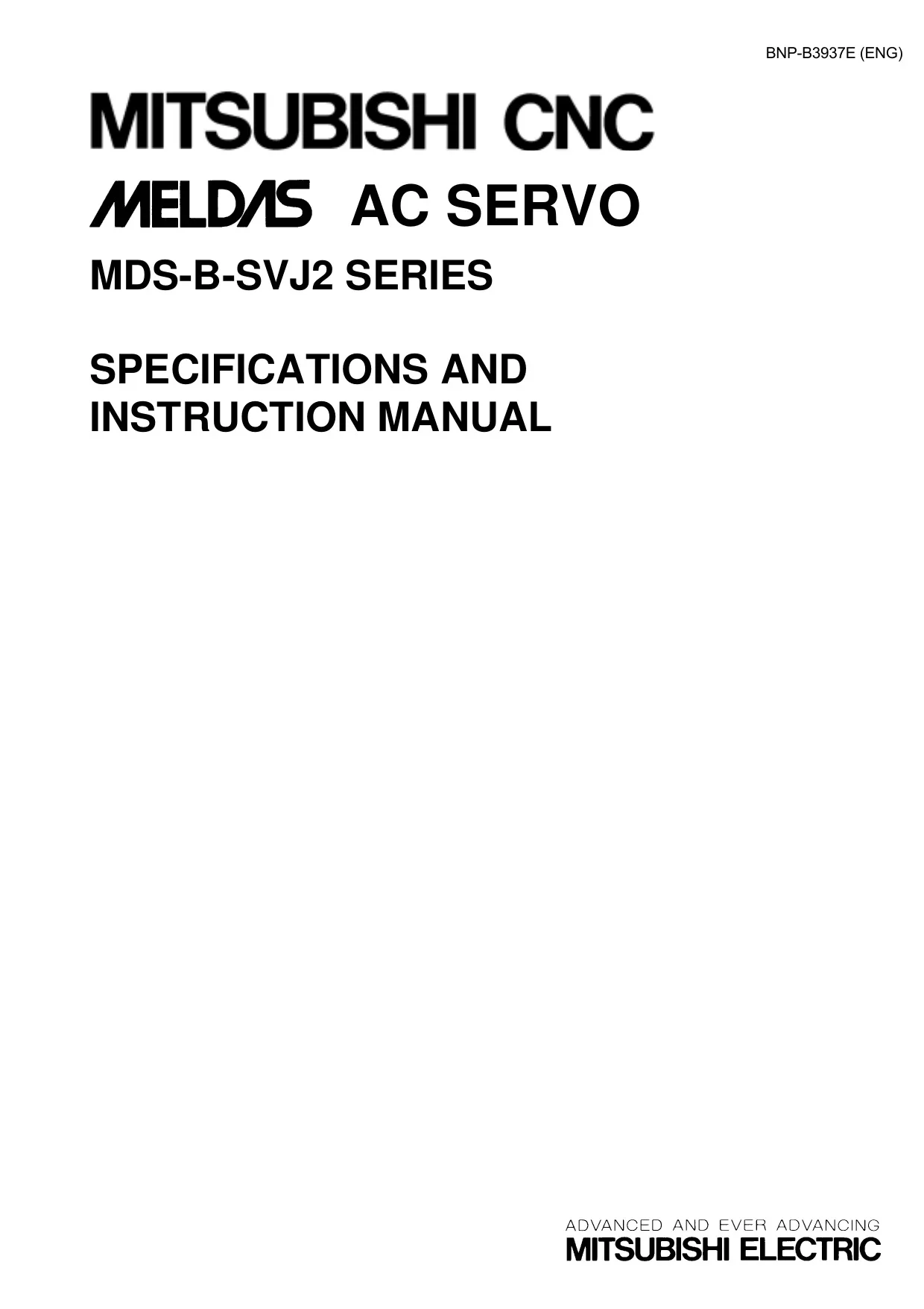 Mitsubishi MELDAS AC Servo MDS-B-SVJ2 Series Specifications and Instruction Manual, BNP-B3937E(ENG) cover