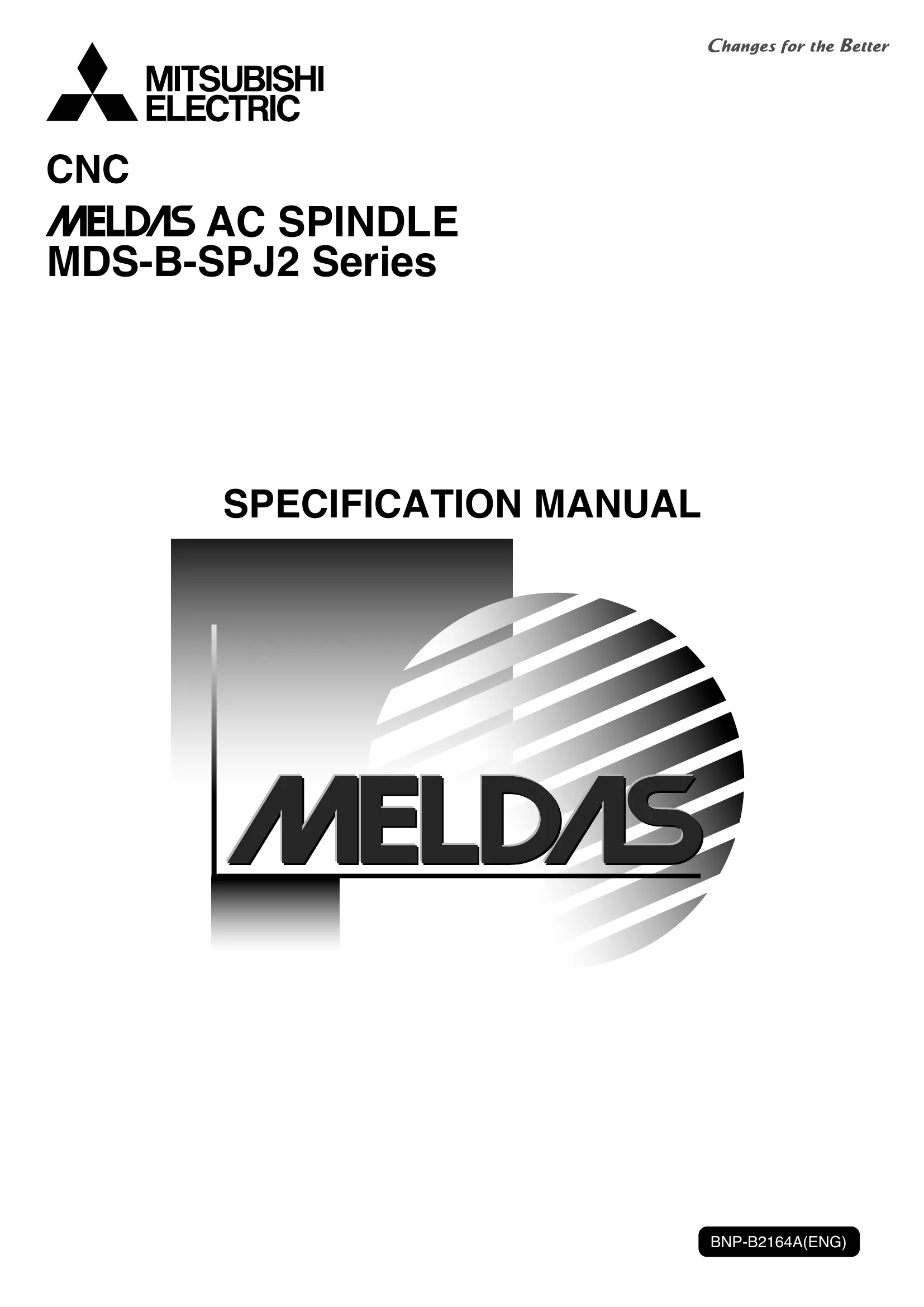 Mitsubishi MELDAS AC Spindle Drive MDS-B-SPJ2 Series Specification Manual, BNP-B2164A(ENG) cover