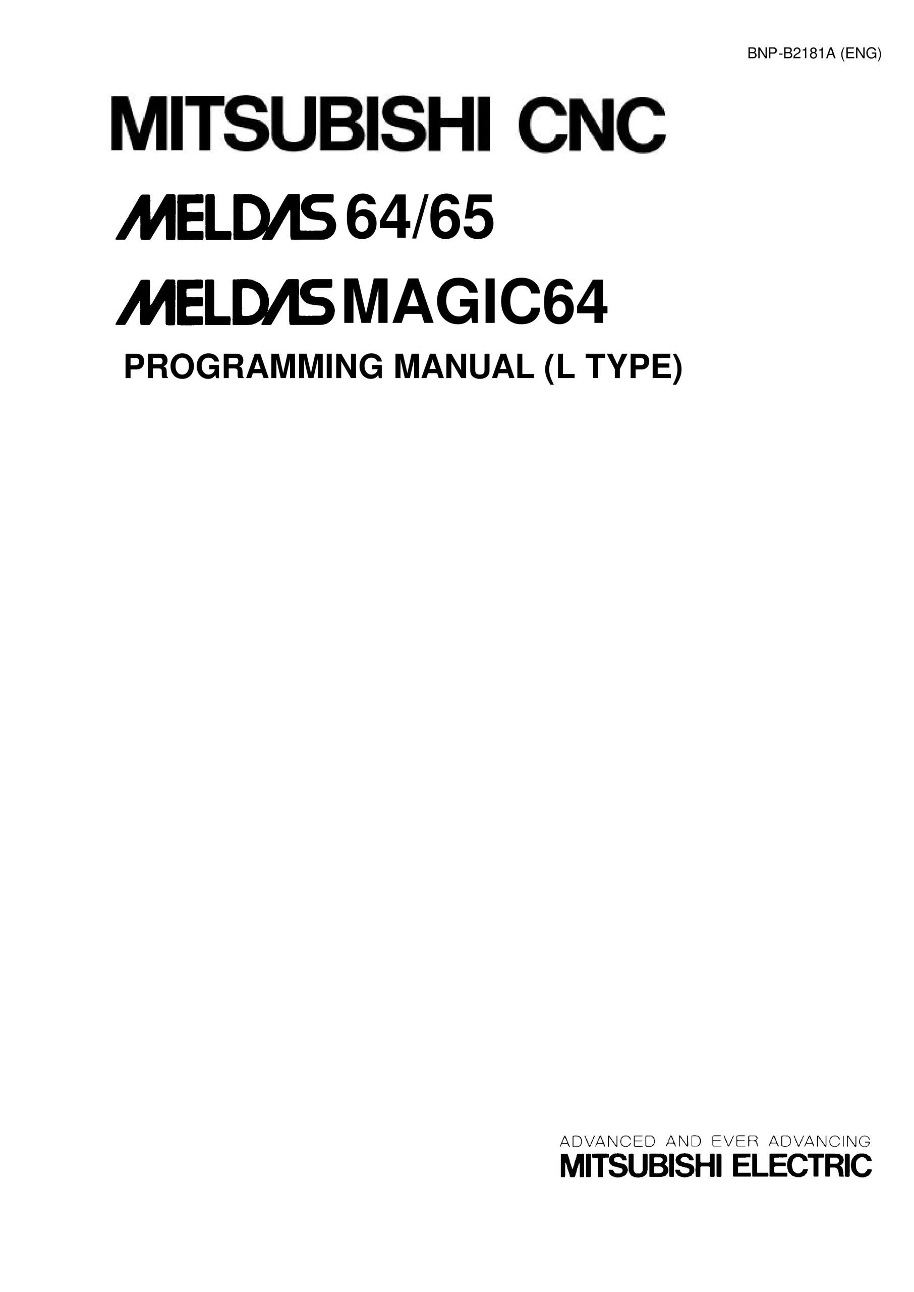 Mitsubishi MELDAS MAGIC64 64/65 Programming Manual (L Type), BNP-B2181A(ENG)