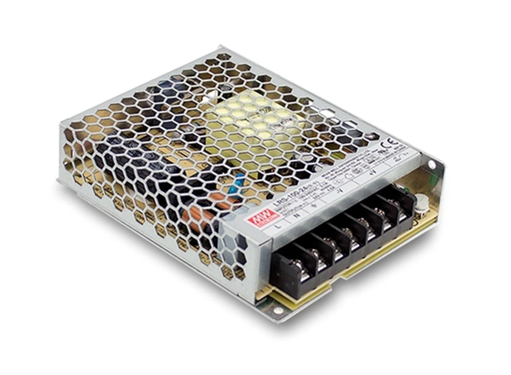 Mean Well LRS-100 series enclosed switching power supply. Representative image - the unit pictured is the LRS-100-24; the variant supplied with this listing is the LRS-100-12.