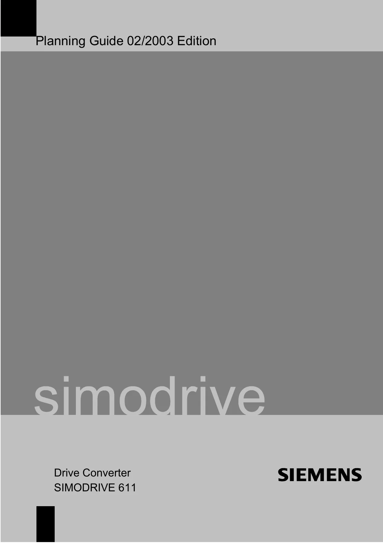 Siemens SIMODRIVE 611 Drive Converter Planning Guide, 02/2003 Edition cover
