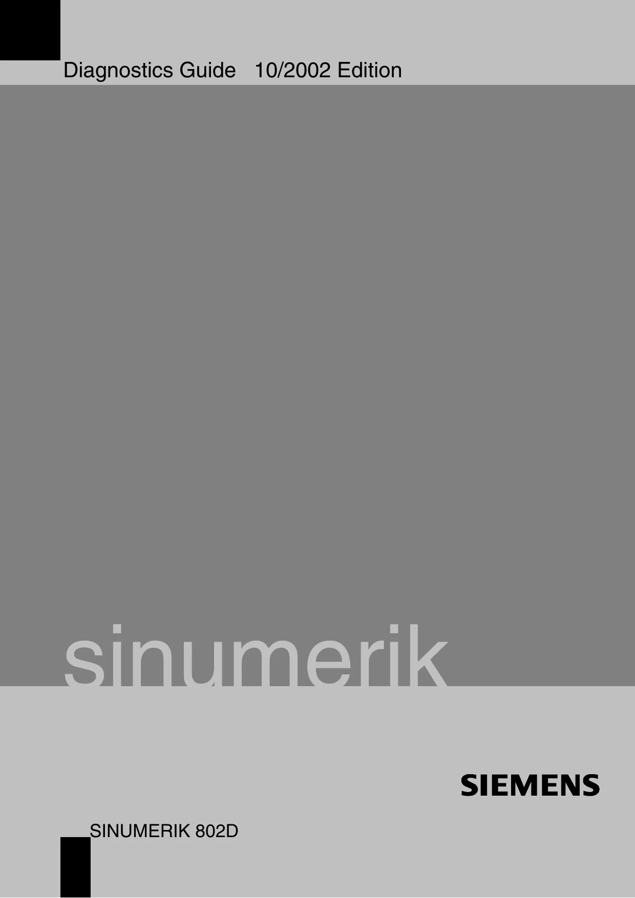 Siemens SINUMERIK 802D Diagnostics Guide, 10/2002 Edition cover