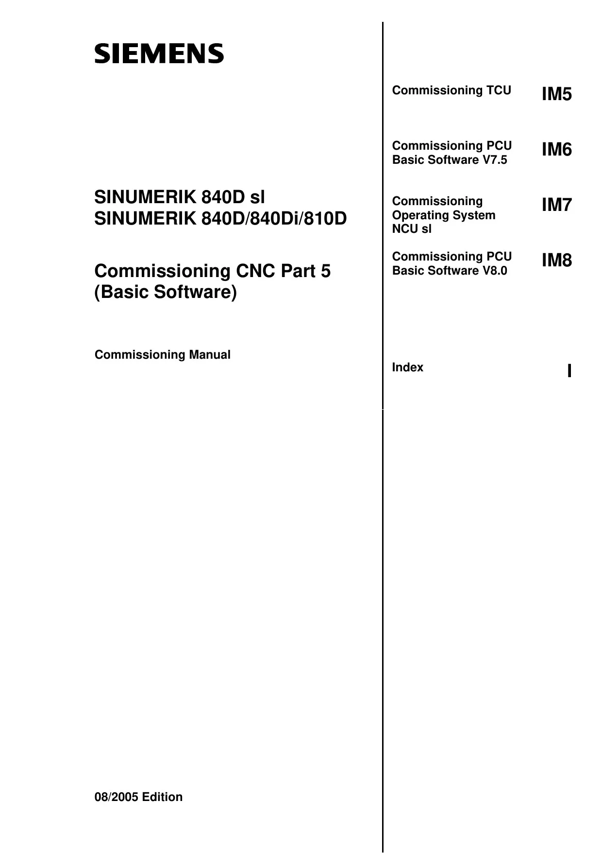 Siemens SINUMERIK 840D sl / 840D/840Di/810D Commissioning Manual (Basic Software) cover
