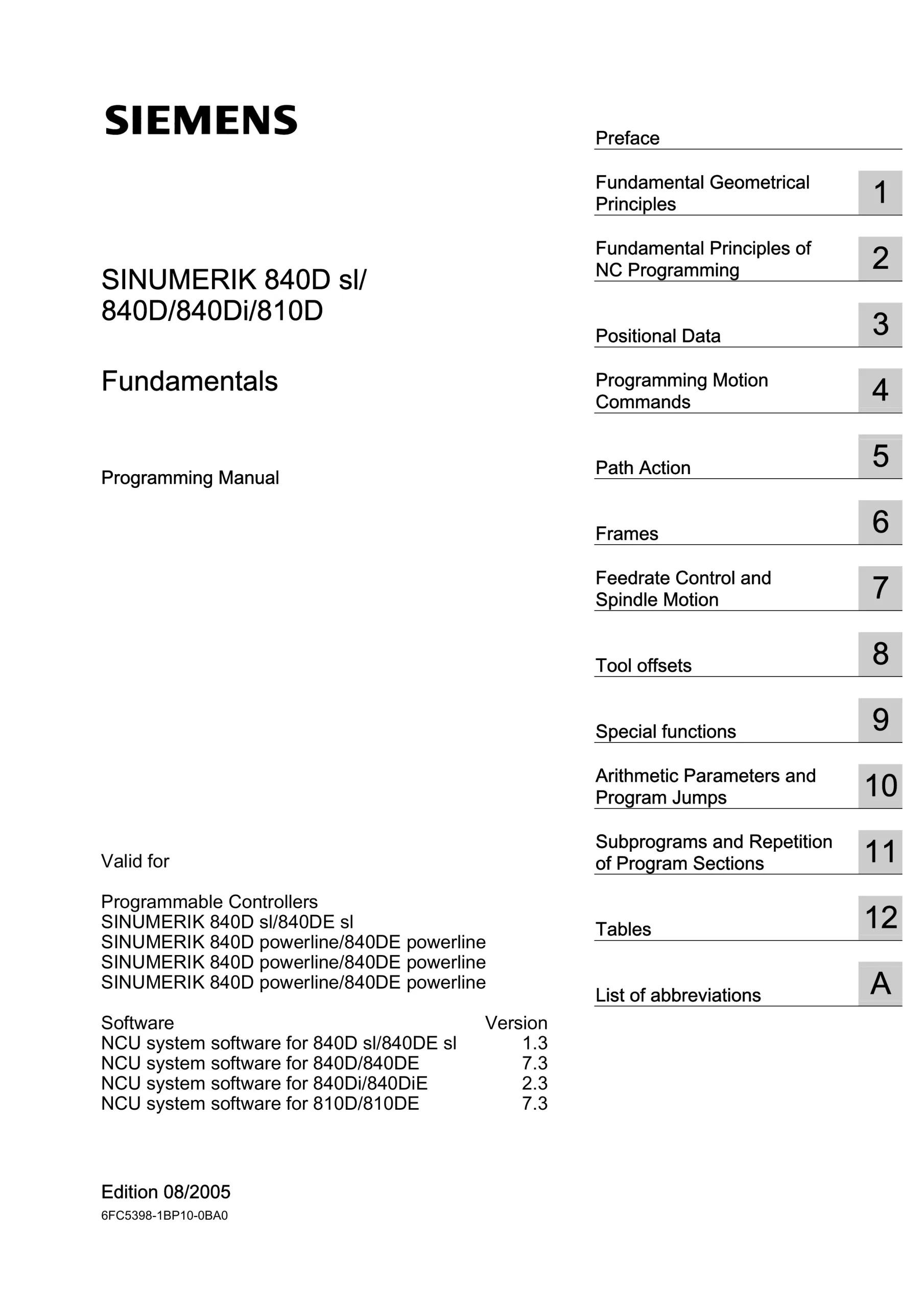 Siemens SINUMERIK 840D sl / 840D / 840Di / 810D Programming Manual