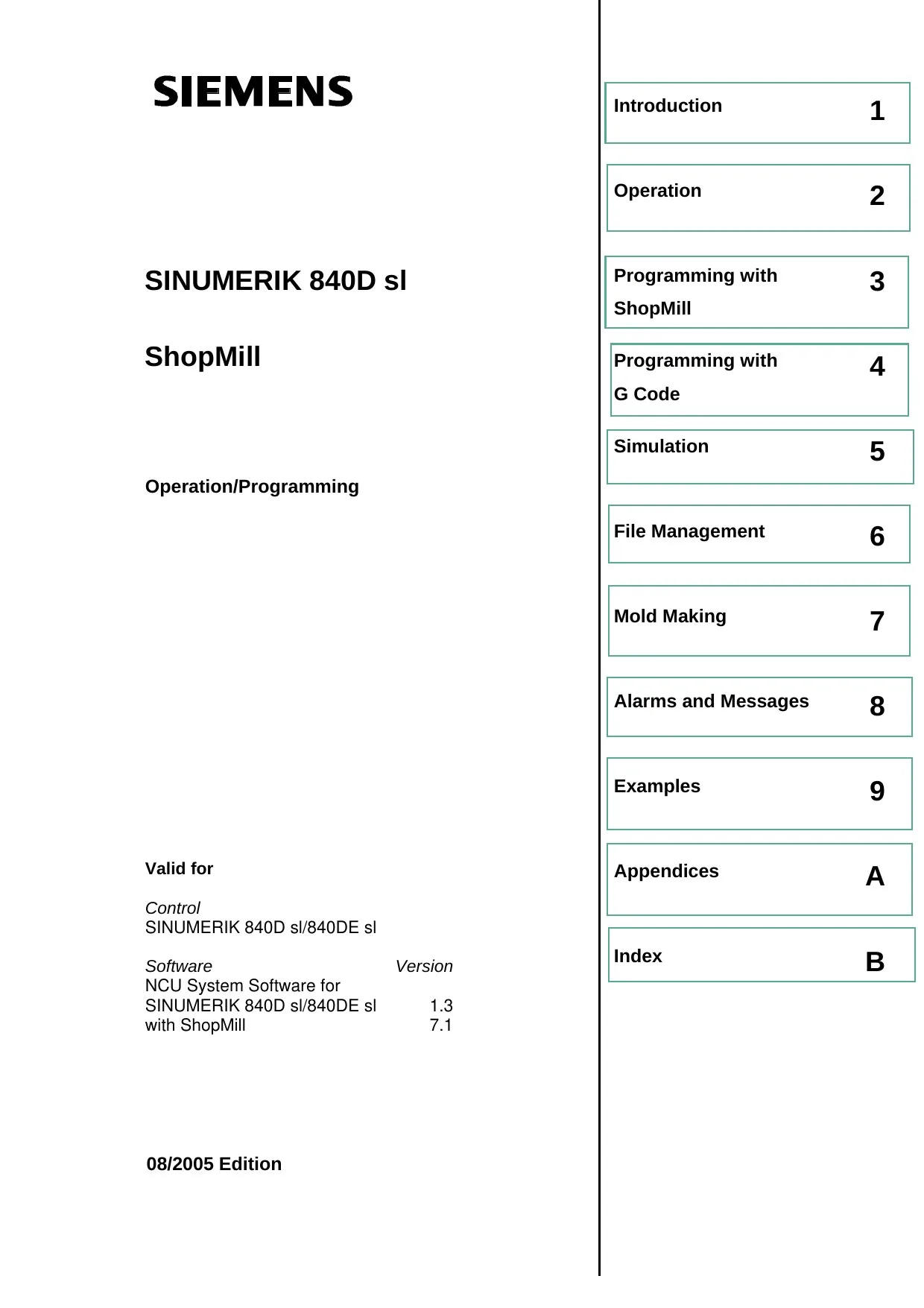 Siemens SINUMERIK 840D sl ShopMill Operation and Programming Manual cover