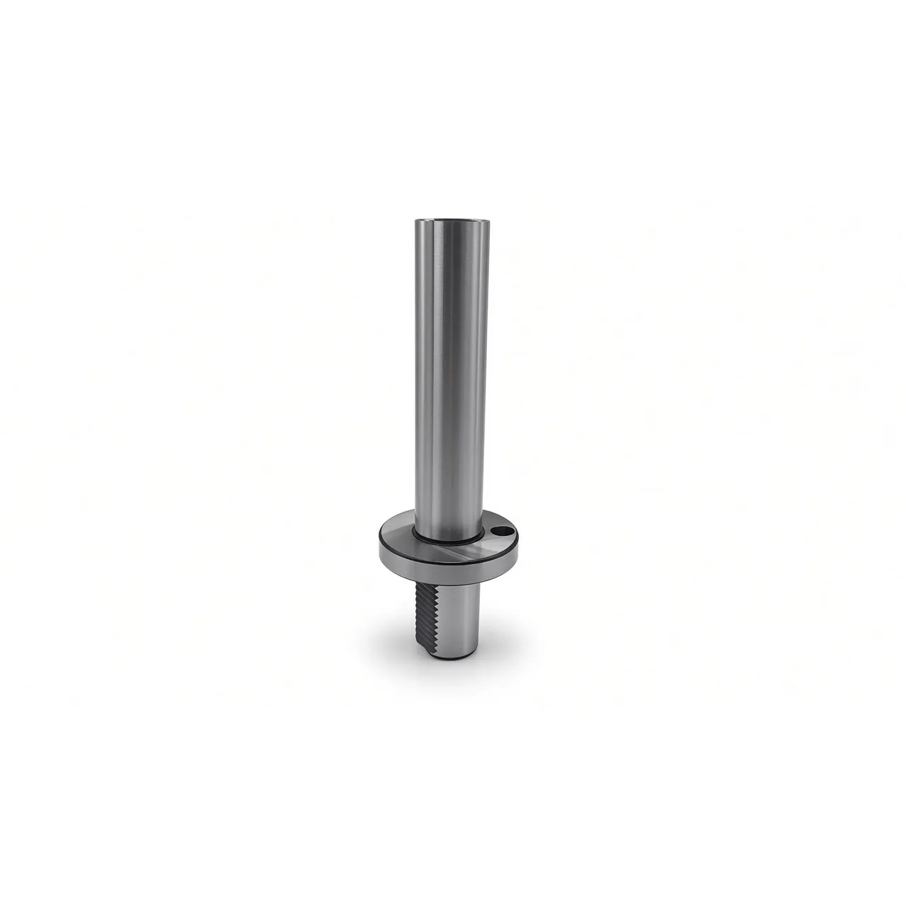 VDI40 CNC lathe turret alignment test bar, precision-ground steel bar with serrated VDI shank, locating flange and centre-drilled end