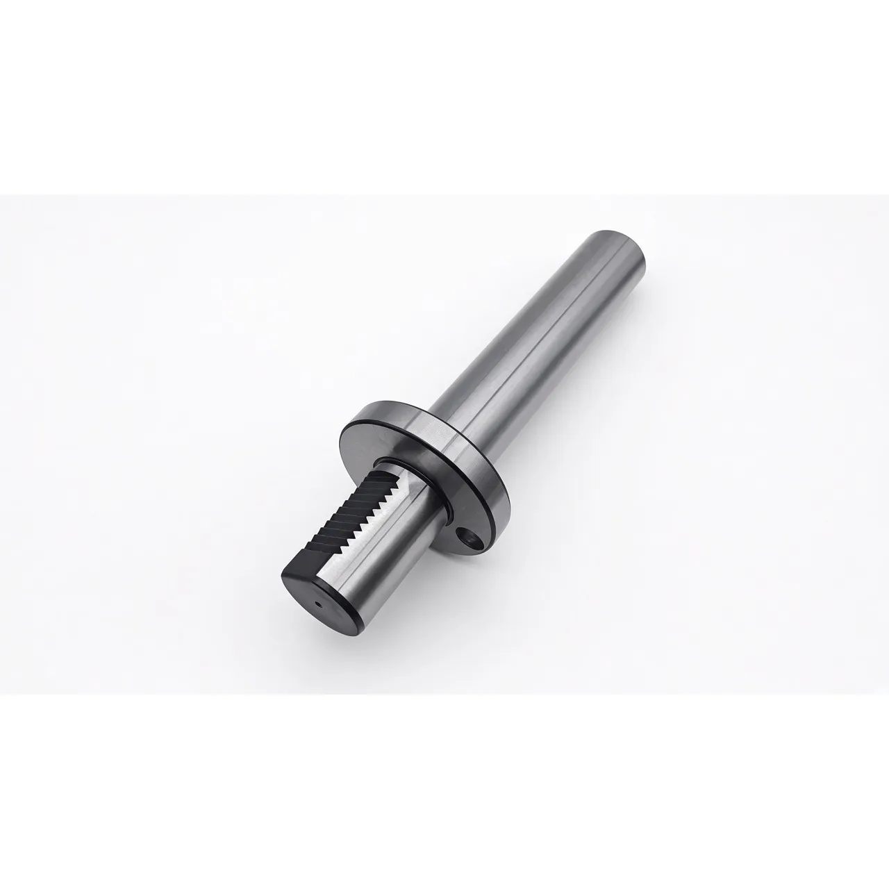 VDI50 CNC lathe turret alignment test bar, precision-ground steel bar with serrated VDI shank, locating flange and centre-drilled end