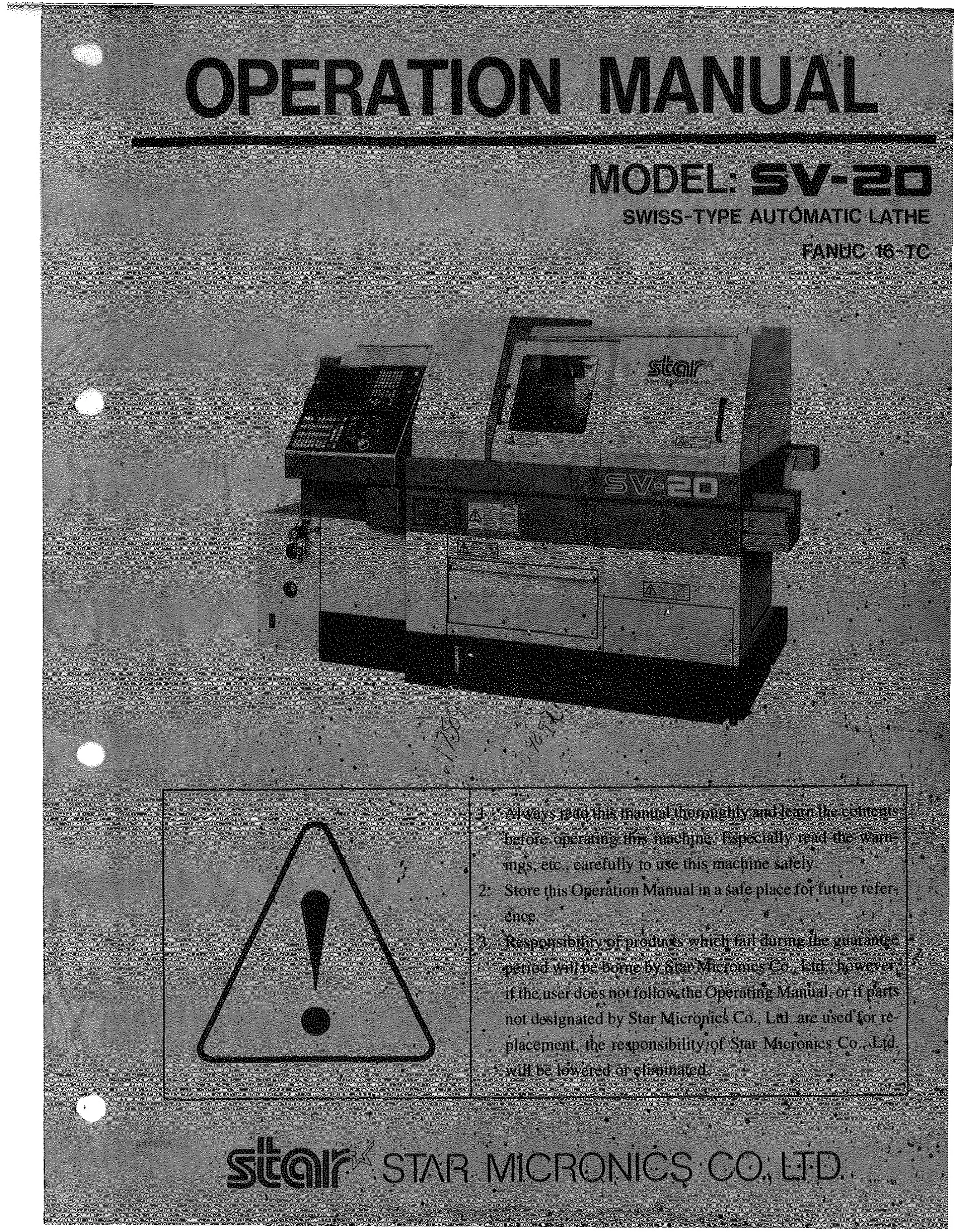 Star SV-SD Swiss-Type Automatic Lathe Operation Manual (Fanuc 16-TC)