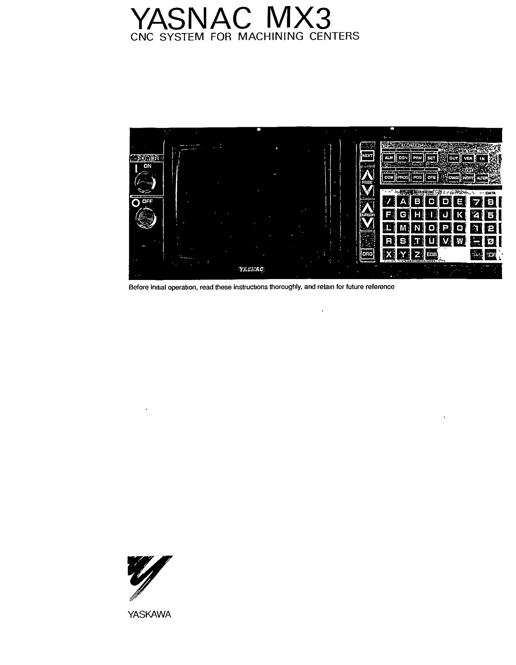 Yaskawa YASNAC MX3 CNC System for Machining Centres Manual cover